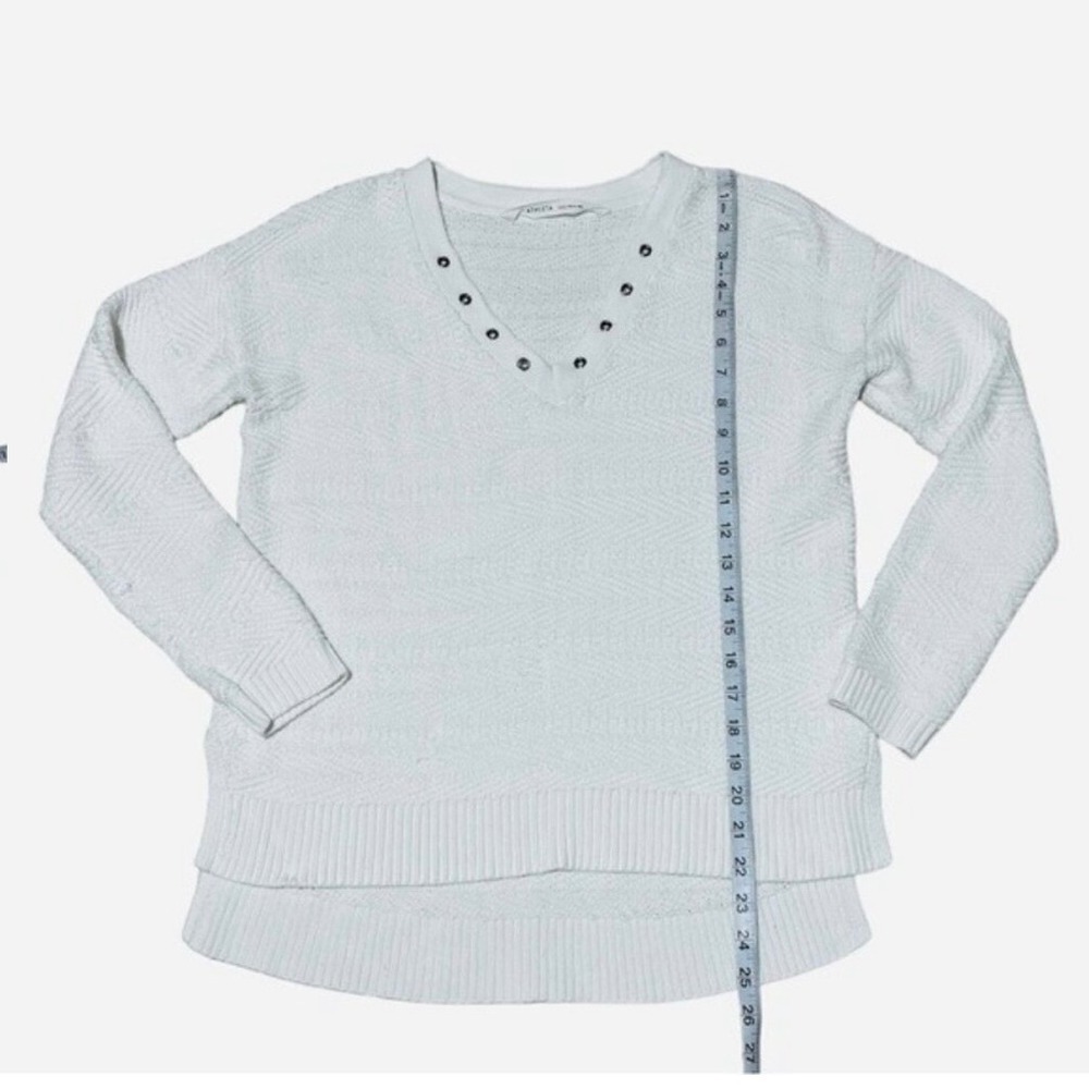 Athleta XXS White Textured Knit V-Neck Sweater Pullover Long Sleeve Casual - Picture 7 of 12
